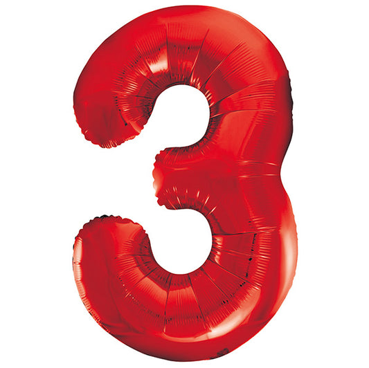 Red "3" Numeral Foil Balloon (86cm)