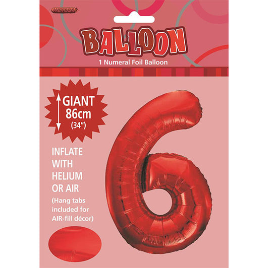 Red "6" Numeral Foil Balloon (86cm)