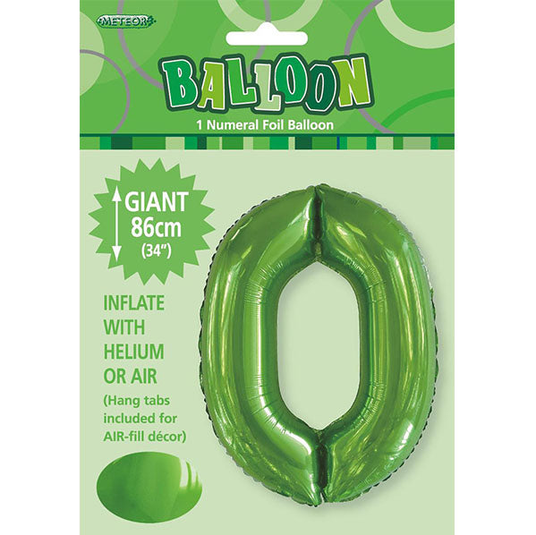 Lime Green "0" Numeral Foil Balloon (86cm)