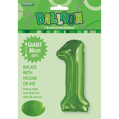 Lime Green "1" Numeral Foil Balloon (86cm)