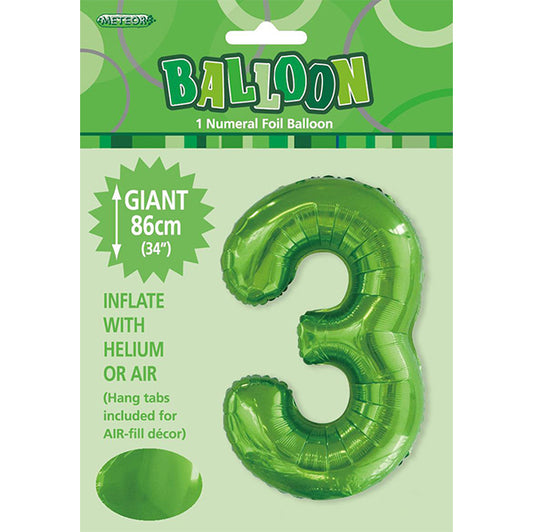 Lime Green "3" Numeral Foil Balloon (86cm)