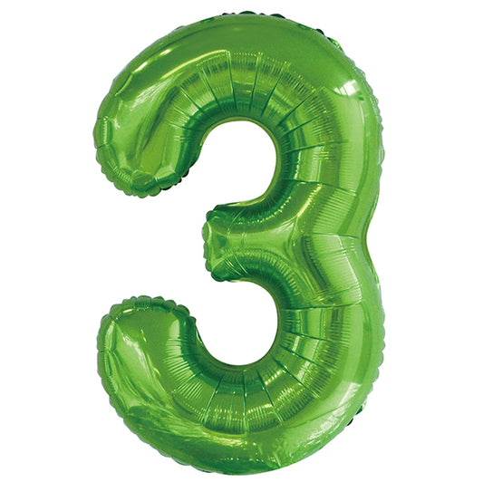 Lime Green "3" Numeral Foil Balloon (86cm)