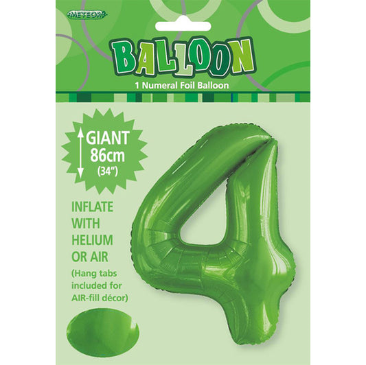 Lime Green "4" Numeral Foil Balloon (86cm)