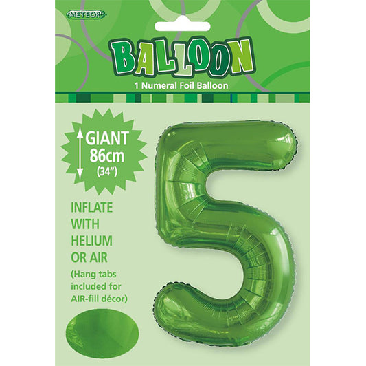 Lime Green "5" Numeral Foil Balloon (86cm)