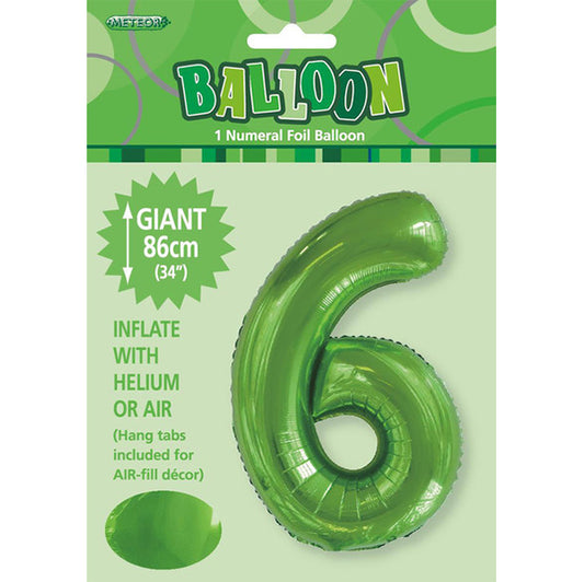 Lime Green "6" Numeral Foil Balloon (86cm)