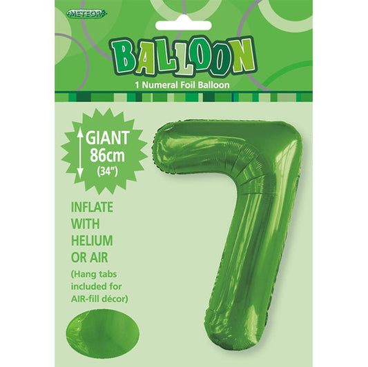 Lime Green "7" Numeral Foil Balloon (86cm)