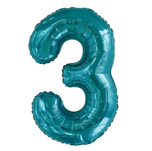 Caribbean Teal "3" Numeral Foil Balloon (86cm)