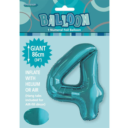 Caribbean Teal "4" Numeral Foil Balloon (86cm)