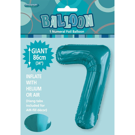 Caribbean Teal "7" Numeral Foil Balloon (86cm)