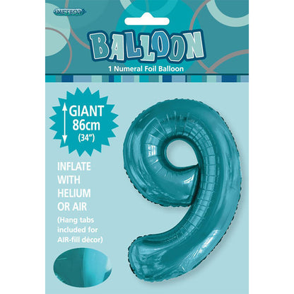 Caribbean Teal "9" Numeral Foil Balloon (86cm)