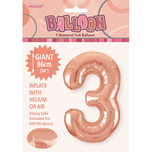 Rose Gold "3" Numeral Foil Balloon (86cm)