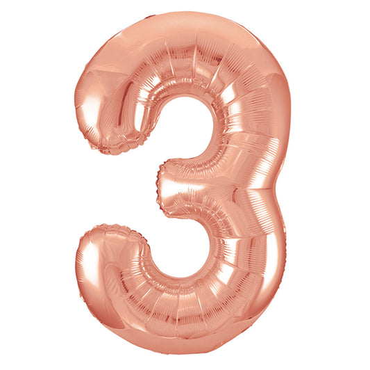 Rose Gold "3" Numeral Foil Balloon (86cm)