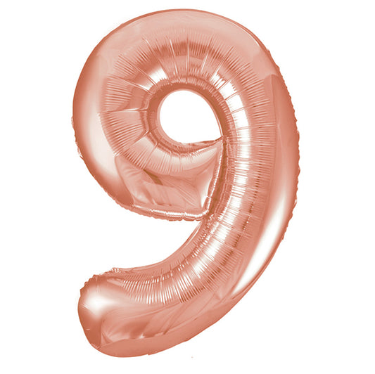 Rose Gold "9" Numeral Foil Balloon (86cm)