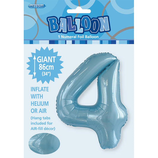 Powder Blue "4" Numeral Foil Balloon (86cm)