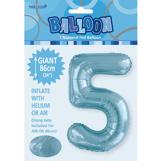 Powder Blue "5" Numeral Foil Balloon (86cm)