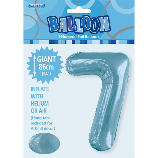 Powder Blue "7" Numeral Foil Balloon (86cm)