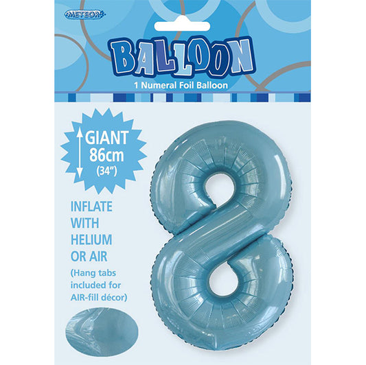 Powder Blue "8" Numeral Foil Balloon (86cm)