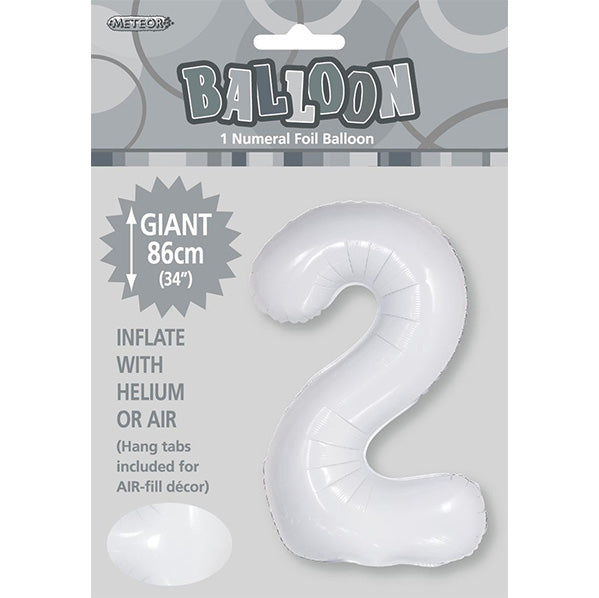 White "2" Numeral Foil Balloon (86cm)