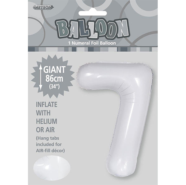 White "7" Numeral Foil Balloon (86cm)