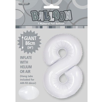 White "8" Numeral Foil Balloon (86cm)