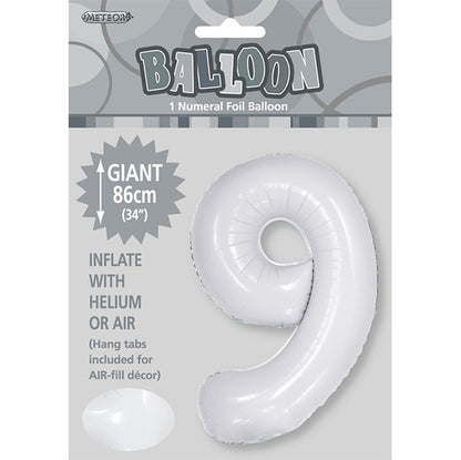 White "9" Numeral Foil Balloon (86cm)