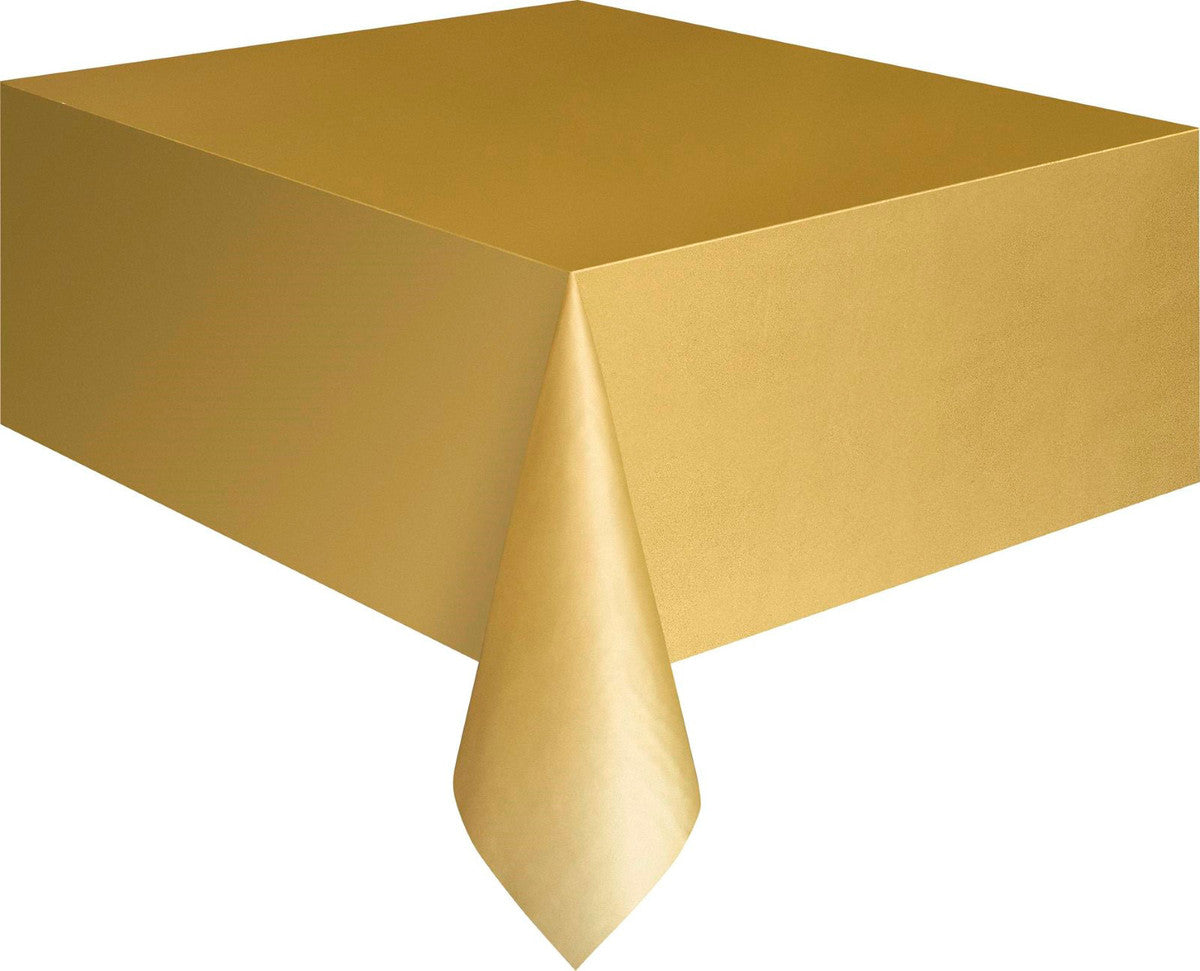 Gold Rectangular Plastic Tablecover 137cm x 274cm