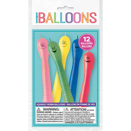 Squiggly Worm Balloons (Pack of 12)