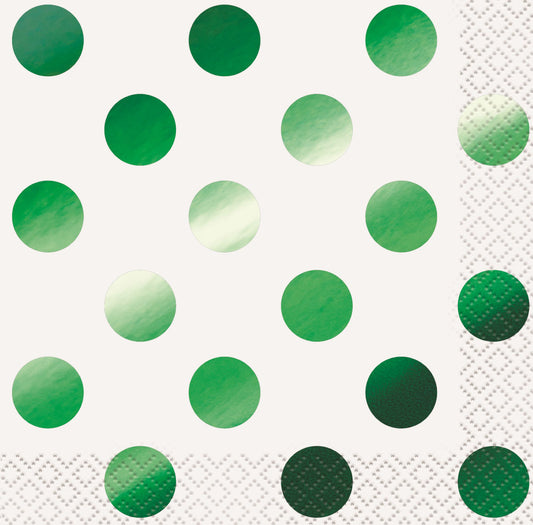 Foil Stamped Dots Green Beverage Napkins (Pack of 16)