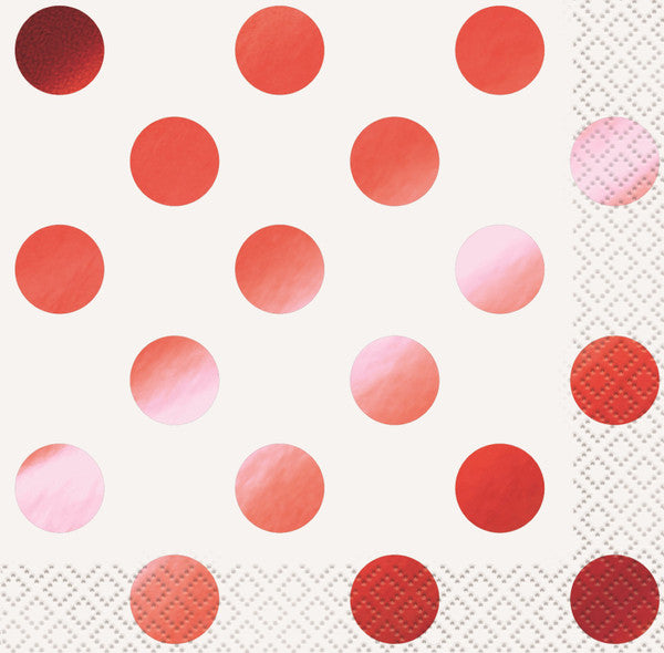 Foil Stamped Dots Red Beverage Napkins (Pack of 16)