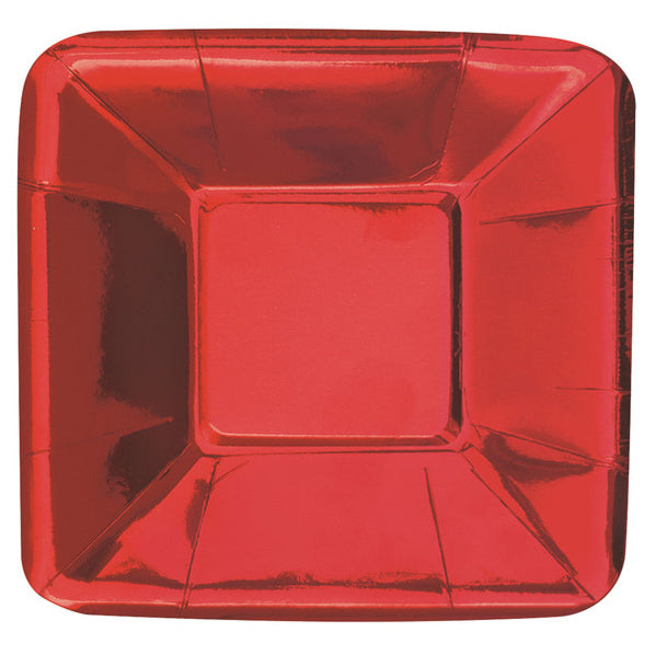 Red Foil Square Appetizer Paper Plates 13cm (Pack of 8)