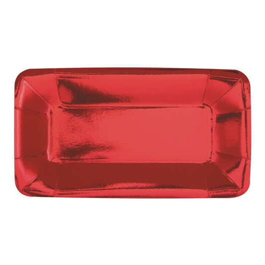 Red Foil Rectangle Appetizer Paper Plates 23cm (Pack of 8)