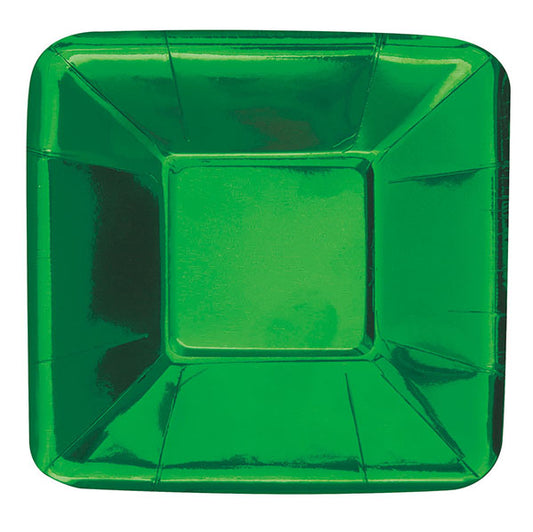 Green Foil Square Appetizer Paper Plates 13cm (Pack of 8)