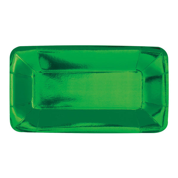 Green Foil Rectangle Appetizer Paper Plates 23cm (Pack of 8)