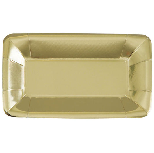 Gold Foil Rectangle Appetizer Paper Plates 23cm (Pack of 8)