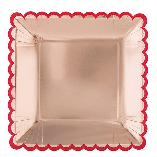 Lovely Galentine Rose Gold Foil Stamped Square Scalloped Edge Paper Plates 25cm (Pack of 8)