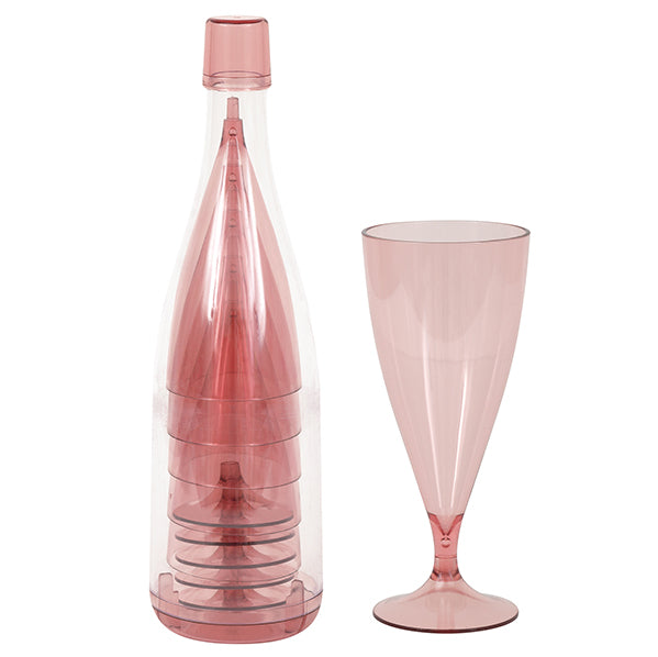 Reusable Pink Plastic Champagne Flutes & Storage Bottle