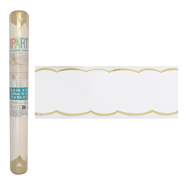 Scalloped Gold & White Foil Stamped Paper Table Runner (2.19m x 30cm)