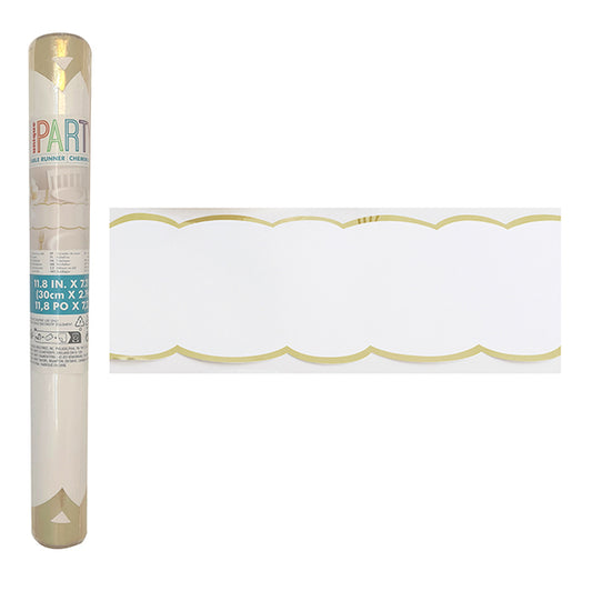 Scalloped Gold & White Foil Stamped Paper Table Runner (2.19m x 30cm)