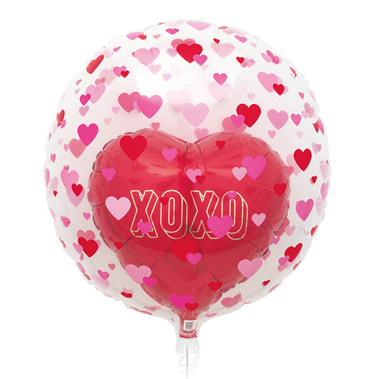 Clear Sphere Double Stuffed Red Foil Balloon With Ribbon 59cm