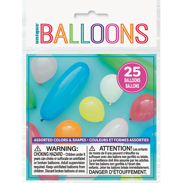 Party Balloons - Assorted Shapes and Colours (Pack of 25)