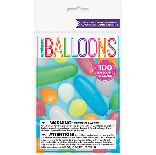 Party Balloons - Assorted Shapes and Colours (Pack of 100)