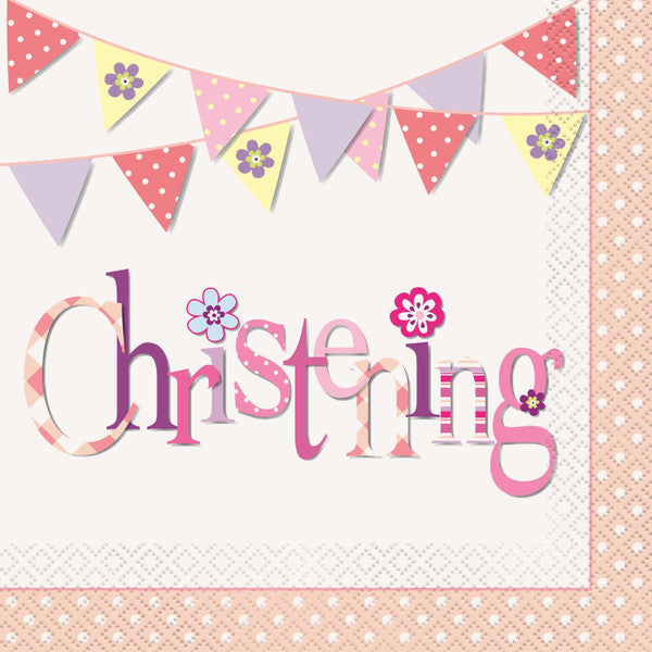 Christening Pink Luncheon Napkins (Pack of 16)