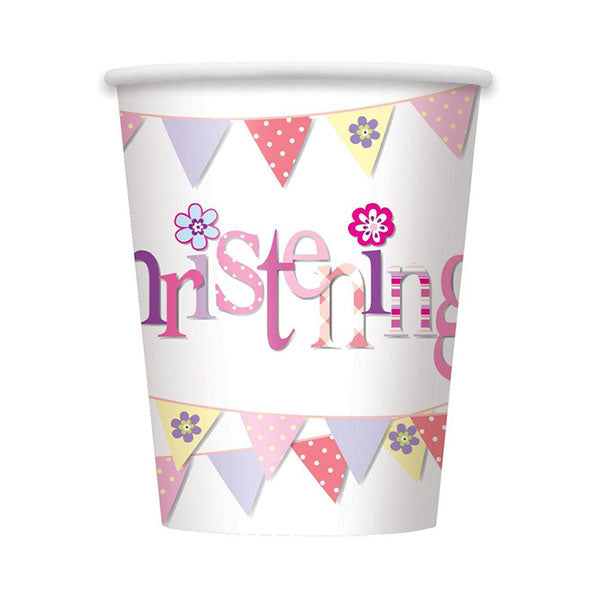 Christening Pink Paper Cups 270ml (Pack of 8)