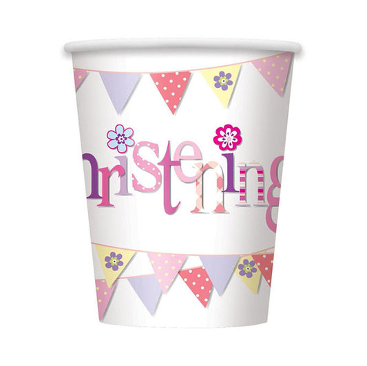 Christening Pink Paper Cups 270ml (Pack of 8)