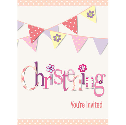 Christening Pink Invitations (Pack of 8)