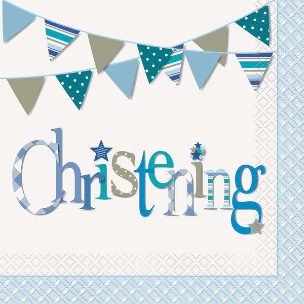 Christening Blue Luncheon Napkins (Pack of 16)