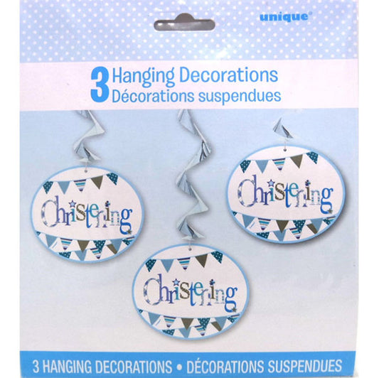 Christening Blue Hanging Swirl Decorations (Pack of 3)