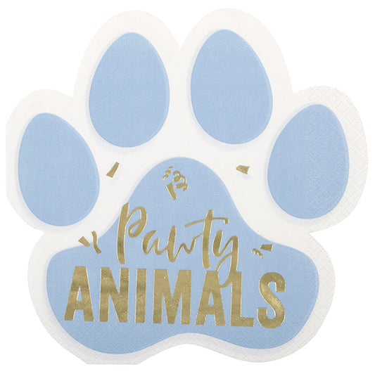 "Pawty Animal" Paw Shaped Foil Stamped Luncheon Napkins (Pack of 16)