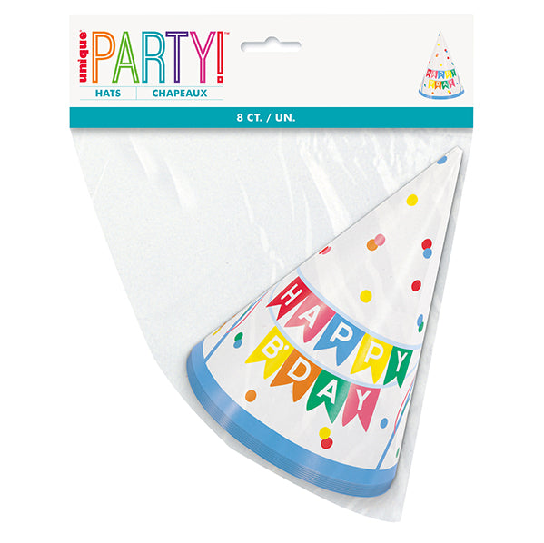 Party Hats - Bold Rainbow (Pack of 8)