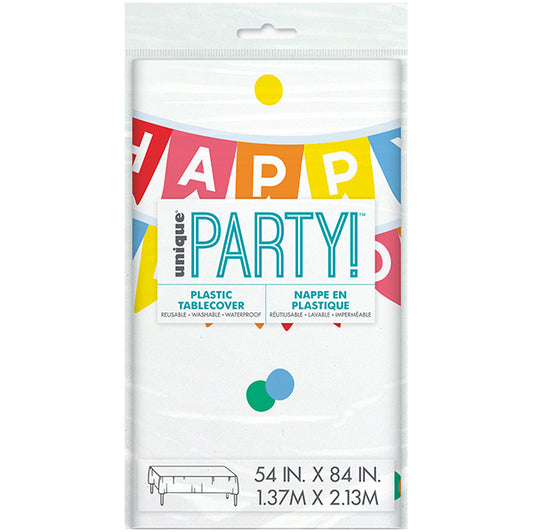 Bold Rainbow Birthday "Happy Birthday" Printed Tablecover 137cm x 213cm